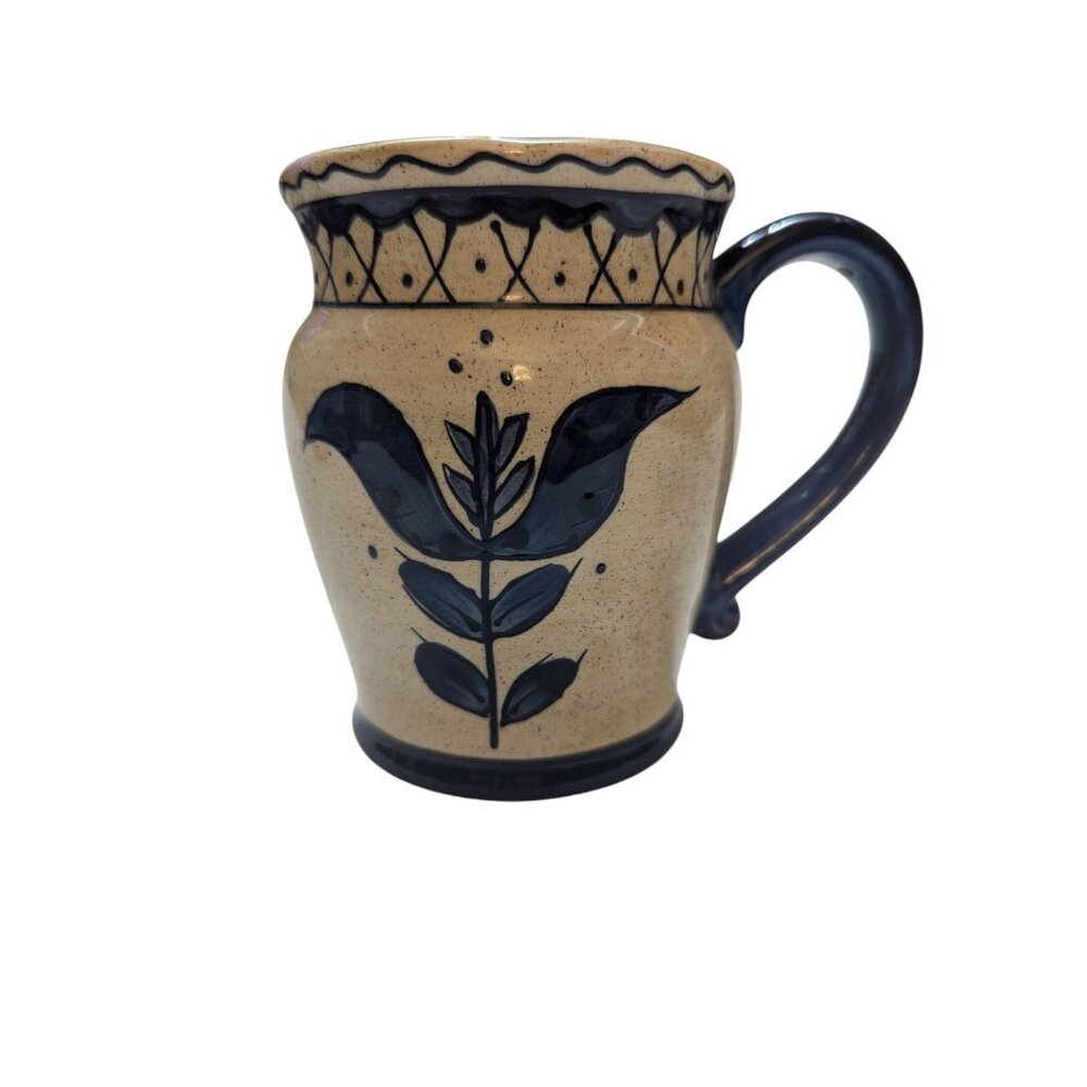 Jim Shore Carolina Trade large‎ mug blue & cream Certified International 5 inch